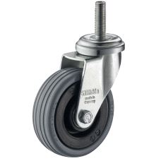 Gummihjul Ø75mm Roterende med M10 bolt, uten brems